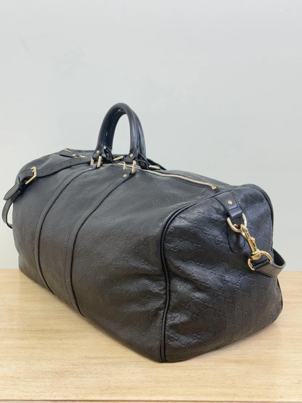 Gucci Guccissima Leather Boston Duffel Bag Black